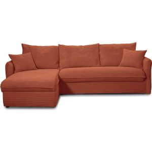 Image de Canap&eacute; d'angle convertible r&eacute;versible 5 places en velours c&ocirc;tel&eacute; rouille - ouverture express - Gina