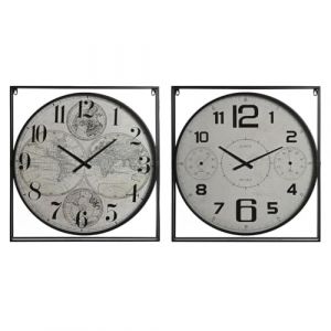 Home ESPRIT Horloge Murale Blanc Noir Métal Bois MDF 62 x 6 x 65 cm (2 unités)