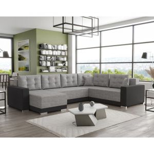 Canapé d'angle réversible convertible 7 places en tissu gris / noir
