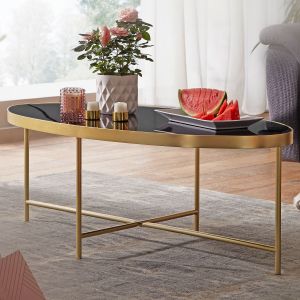 loftscape WOHNLING table basse en verre noir salon table ovale 110 x 56 table en verre or