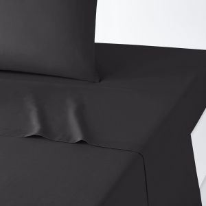 Drap plat uni en coton, Scenario Carbone Taille 180X290 cm;240X290 cm;270X290 cm