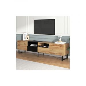 Lunsy - Meuble tv moderne au design noir et bois - espace de rangement spacieux, construction robuste