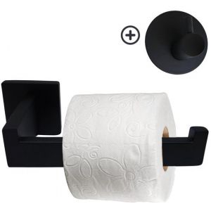 Porte-rouleau de toilette avec crochet pour serviette - Porte-rouleau de toilette - Porte-papier de toilette - Porte-rouleau de toilette en acier inoxydable - noir mat - avec kit de montage - Coopley
