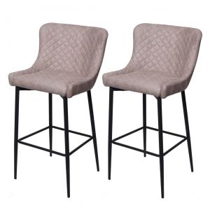 Décoshop26 Lot de 2 tabourets de bar chaises de comptoir en tissu gris design chic et rétro 04_0000157