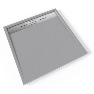 HIEMAL INOX Receveur de douche 90 x 90 cm résine Gris aspect ardoise + bonde inox incluse - Salle de bain