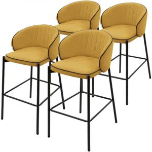 ML-Design Lot 4 Tabourets de Bar en Tissu Moutarde, Hauteur 76cm, Chaises de Comptoir Rembourr&eacute;es, Dossier Arrondi et Repose-Pieds, Structure