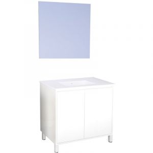 Meuble Salle de Bain BELIS - A poser - Miroir Suspendu - 80cm - Finition Blanc