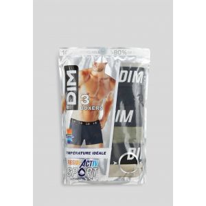 DIM Boxer Homme Noir/taupe/vert Coton Stretch Regul'activ T3 - Le Lot De 3