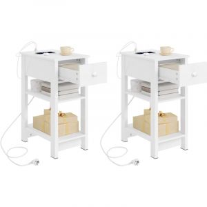Lot de 2 Table de Chevet avec Prises Int&eacute;gr&eacute;es et Ports usb Woltu Table de Nuit avec Tiroir et &Eacute;tag&egrave;res de Rangement, Table d'Appoint, 30x45x65cm,