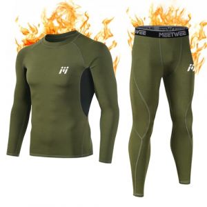 MEETWEE Ensemble de sous-Vêtements Thermiques Homme, Sport Base Layer Maillot Manches Longues + Pantalon Quick Dry Sou Vetement pour L'entraînement Ski Running Randonnée