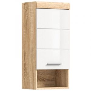 Ebuy24 - Lambada armoire de salle de bain accroch&eacute; au mur 1 porte, 1 tablette brillant blanc,ch&ecirc;ne d&eacute;cor.