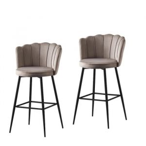 Lot de 2 tabourets de bar NYMPHEA métal noir velours moka