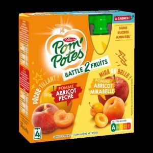 Materne Pom potes compote gourdes sans sucres pomme abricot mirabelle, pomme abricot p&ecirc;che 4x90g