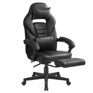 Songmics Fauteuil de bureau repose-pieds télescopique noir d'encre