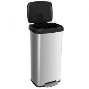 Poubelle Cuisine 68 Litres en Acier Inox, Poubelle Rectangulaire Pédale Amortisseur, Casier pour Désodorisant, Couvercle Fermeture Douce,