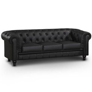 Canap&eacute; Chesterfield Cuir Noir 3 places