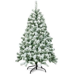 Sapin de No&euml;l c&ocirc;tier avec neige - avec support - 180 cm - blanc/vert