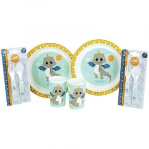 Jemini Set vaisselle 2 verre, 2 set de couverts et 2 assiettes enfant Leon Le Dragon