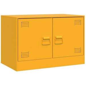 VidaXL Meuble TV jaune moutarde 67x39x44 cm acier, banc TV, meuble télé, meuble multimédia, buffet TV, meuble hifi, centre de divertissement
