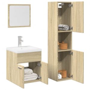 VidaXL Ensemble de meubles de salle de bain 4 pcs chêne sonoma, armoire de salle de bain, placard de salle de bain, meuble de rangement de salle de bain