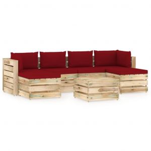 VidaXL Salon de jardin 7 pcs avec coussins, Bois imprégné de vert.