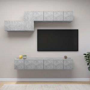 Image de VidaXL Ensemble de meuble TV 7 pcs Gris b?ton Agglom?r?