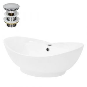 ML-Design Lavabo à Poser en Céramique, 590 x 205 x 395 mm, Blanc Brillant, avec Bonde de