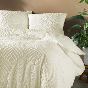 Douceur d'int&eacute;rieur, Parure 3 Pi&egrave;ces (260 x 240 cm) Heltie Ivoire, Microfibre Tuft&eacute;e