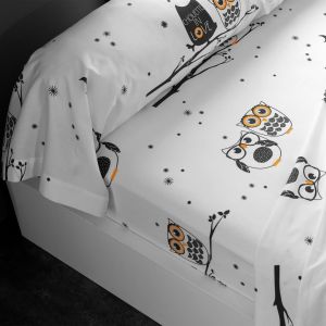 Drap housse CHOUETTE IN LOVE gris