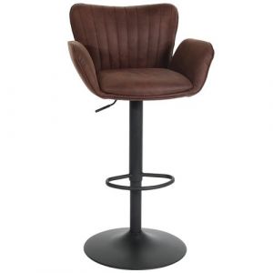 No Name Tabouret de bar MENDLER HWC-M67, chaise de bar pivotante, avec accoudoirs repose-pieds pivotant tissu/textile fer brun foncé pied noir