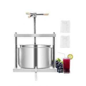 VEVOR Pressoir à Fruits Manuel 12 L, Presse à Vin avec 2 Barils en Acier Inoxydable, avec Poignée Triangulaire, Nettoyage Facile, Presse à Jus, Raisin, Cidre de Pomme pour la Cuisine et la Maison