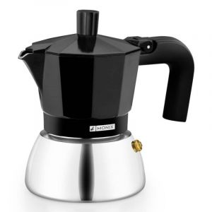 Monix Induction Inox | Cafetière italienne en aluminium et acier inoxydable, 3 tasses, poignée résistante à la chaleur, facile à laver, pour tout type de cuisinière dont l’induction, couleur noire