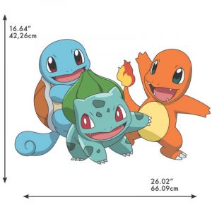 ROOMMATES MY AGENCIES Stickers repositionnables - Pok&eacute;mon - Carapuce, Dracaufeu, Bulbizarre
