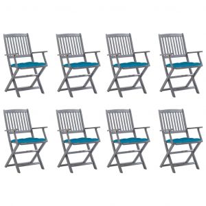 VidaXL Chaises pliables d'extérieur 8 pcs avec coussins Bois d'acacia Bleu clair