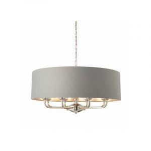 Endon Suspension Highclere 8 ampoules Tissu,acier Plaque de nickel brillante,tissu de Bois - Gris