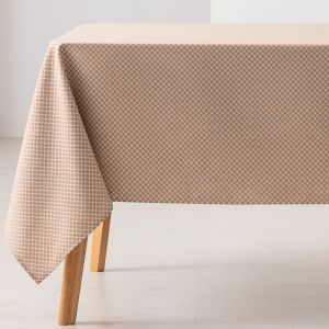 Nappe en coton jacquard antitaches géométrique taupe 140x180cm