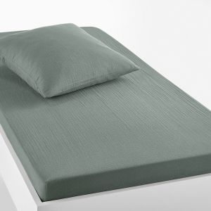 Drap housse enfant uni gaze de coton, K la Vert De Gris Taille 90x140cm;90x190 cm