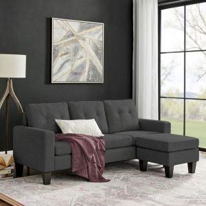 M&S Canapé d'angle réversible avec pouf en microfibre anthracite - lumina