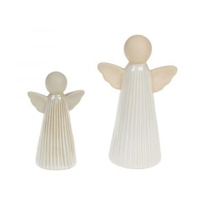 Set de 2 anges bi-mati&egrave;re - Amadeus - Beige - C&eacute;ramique