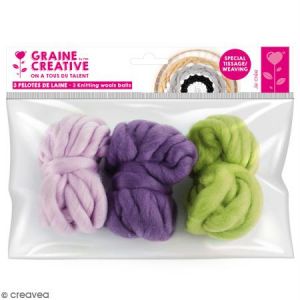 Graine Créative Grosse laine à tisser 3 Pelotes Mauve Violet Vert Multicolore - Assort.