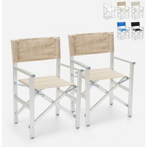 Beach and Garden Design 2 Chaises de plage pliantes portables en textil&egrave;ne aluminium Regista Gold | Beige