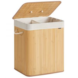 Songmics Panier à linge avec couvercle 2 compartiments 120 l pliable naturel
