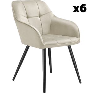 TecTake Lot 6 chaises rembourrées en velours matelassé et dossier crème