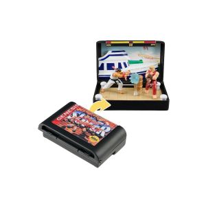 Figurine de Collection Street Fighter II - Console Heroes - Réplique Cartouche Pliable Sega Mega Drive, Diorama de Jeu rétro avec Figurines RYU & Ken, Décor Dock Stage