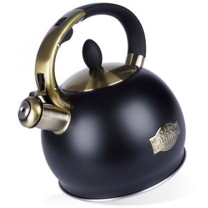 VILDE Bouilloire Classique Acier Inoxydable 3L - Sifflet automatique - Poignée imitation bois - Tous feux dont induction