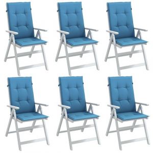 VidaXL Coussins de chaise à dossier haut lot de 6 bleu mélangé tissu, coussin, coussin de chaise, coussin de siège, coussin de canapé