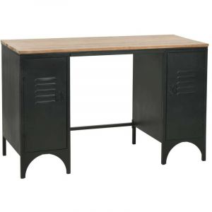 Bureau table meuble travail informatique à double piédestal bois de sapin et acier 120 cm 0502119