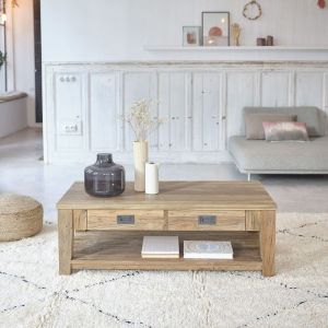 Image de Bois Dessus Bois Dessous Table basse en bois de teck recyclé double plateau