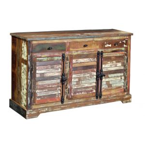 Decoration D ’ Autrefois - Buffet 3 Tiroirs Bois, Fer Marron 150x45x90cm - Bois-Fer - Marron