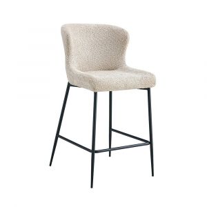 Chaise de comptoir LISE – Tissu bouclé beige – Pieds en métal noir - Style design/industriel